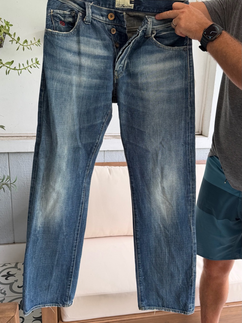 Men's Bootcut Jeans in Faded Blue - Distressed Look